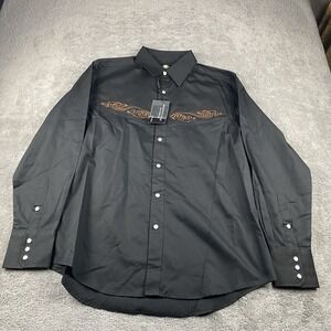 34th London Street Pearl Snap Long Sleeve Dress Shirt Mens Medium Black